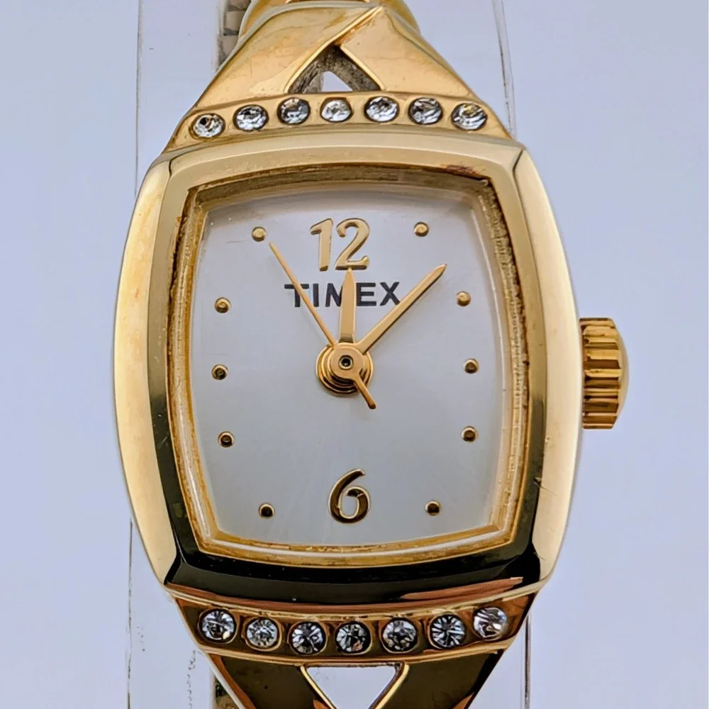 Timex Women's Gold Tone Crystal Accent Expansion Bracelet Watch 17mm 6.25